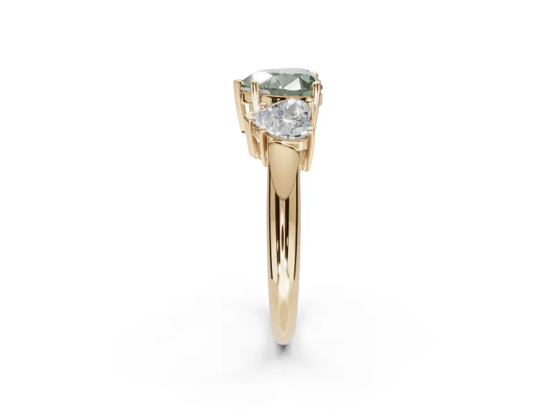 Heart-Shaped 3 Stone Engagement Ring Setting for a Fancy Green Lab-Grown Diamond | Yellow Gold - Design NV-24895