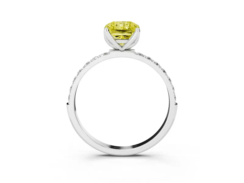 Radiant Cut Pave Solitaire Engagement Ring Setting for a Fancy Yellow Lab-Grown Diamond | Slim Band | Sterling Silver