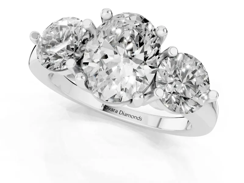 Oval Three Stone Engagement Ring Setting | Open Prong Baskets | White Gold