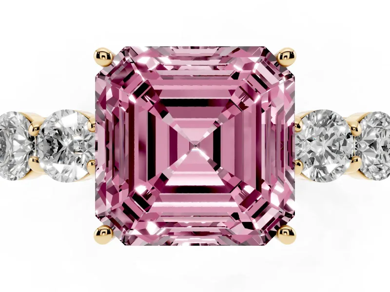 Asscher Cut 5 Stone Engagement Ring Setting for a Fancy Pink Lab-Grown Diamond | Yellow Gold
