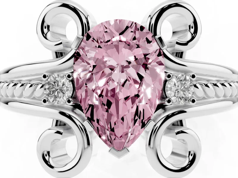 Pear-Shaped Scroll Engagement Ring Setting for a Fancy Pink Lab-Grown Diamond | Sterling Silver
