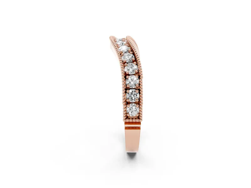 Round Lab-Grown Diamond Milgrain Contour Wedding Band | Beaded Rails | Rose Gold