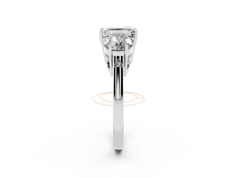 Emerald Cut Diamond Three-Stone Engagement Ring Set in Silver with Polished Band