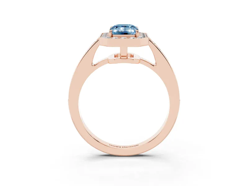 Emerald Cut Framed Halo Engagement Ring Setting for a Fancy Blue Lab-Grown Diamond | Rose Gold