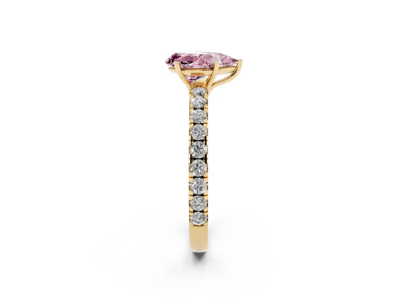 Pear-Shaped Pave Solitaire Engagement Ring Setting for a Fancy Pink Lab-Grown Diamond | Shared Prong Band | Yellow Gold