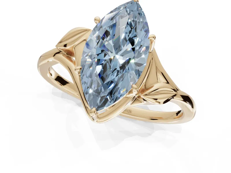 Marquise Bypass Solitaire Engagement Ring Setting for a Fancy Blue Lab-Grown Diamond | Yellow Gold