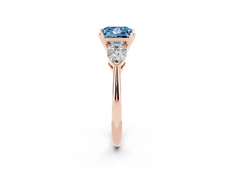 Princess Cut 3-Stone Engagement Ring Setting for a Fancy Blue Lab-Grown Diamond | Rose Gold