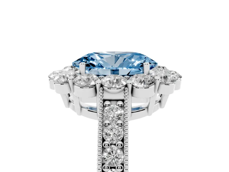 Oval Vintage Halo Engagement Ring Setting for a Fancy Blue Lab-Grown Diamond | White Gold