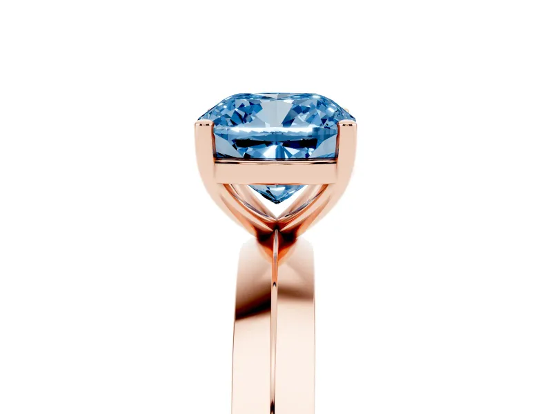 Fancy Blue Cushion Cut Diamond Solitaire Engagement Ring Set in Rose gold with Flat Band and Prong Setting