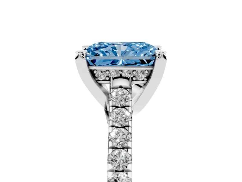 Radiant Cut Hidden Halo Pave Engagement Ring Setting for a Fancy Blue Lab-Grown Diamond | Claw Prongs | White Gold