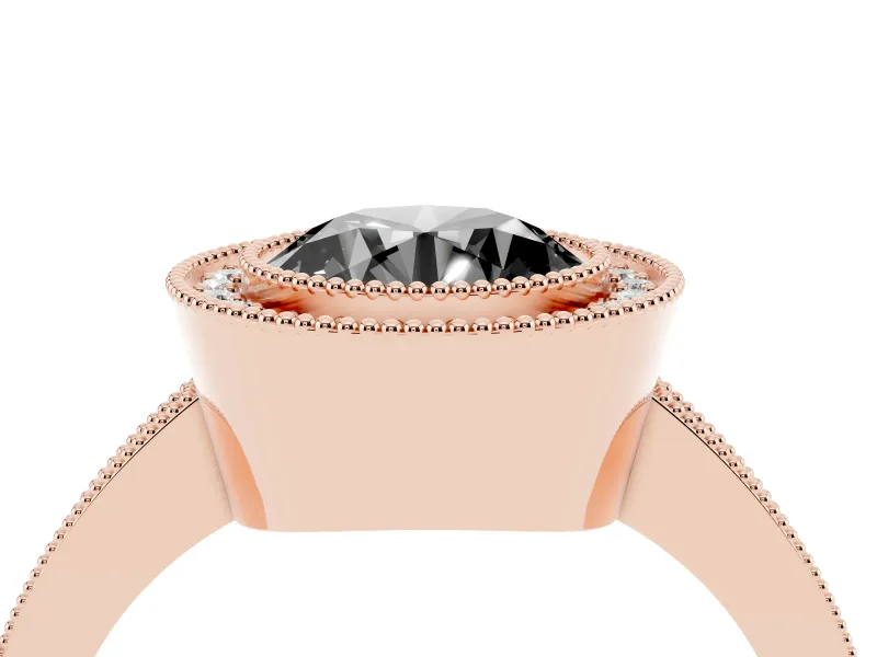 Fancy Black Round Cut Diamond Halo Engagement Ring Set in Rose gold with Pavé Band and Round Halo Stones