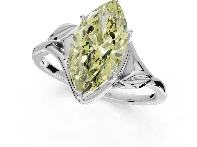 Marquise Leaf Bypass Solitaire Engagement Ring Setting for a Fancy Yellow Lab-Grown Diamond | Sterling Silver