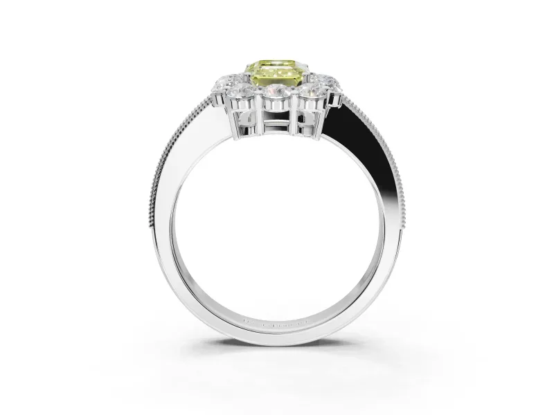Emerald Cut Vintage Halo Engagement Ring Setting for a Fancy Yellow Lab-Grown Diamond | Platinum