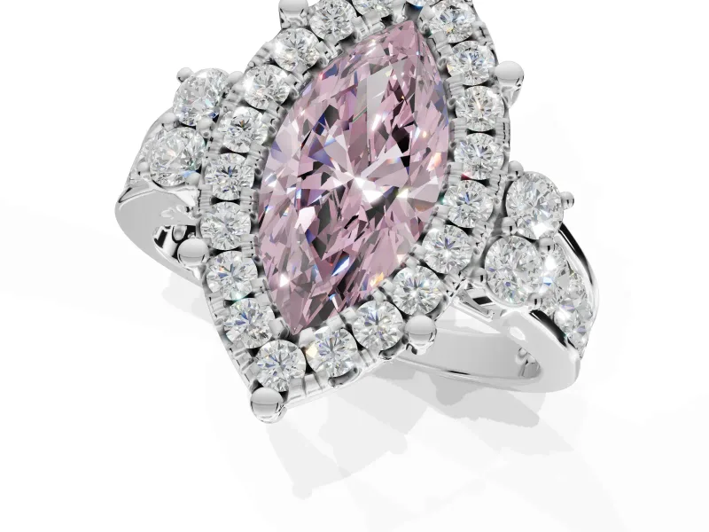 Marquise Halo Engagement Ring Setting for a Fancy Pink Lab-Grown Diamond | Graduated Channel Band | White Gold