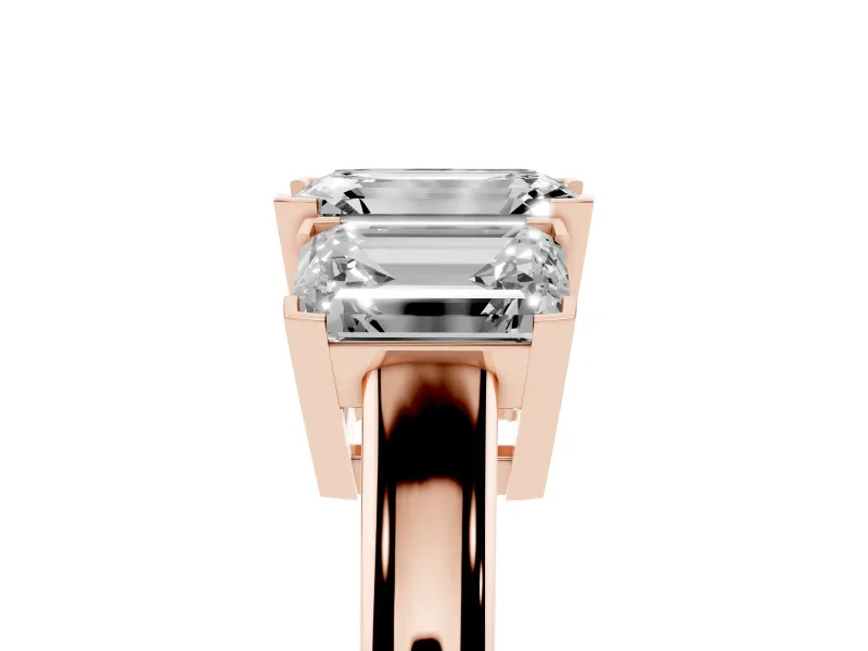 Emerald Cut Three Stone Engagement Ring Setting | Large Side Stones | Rose Gold