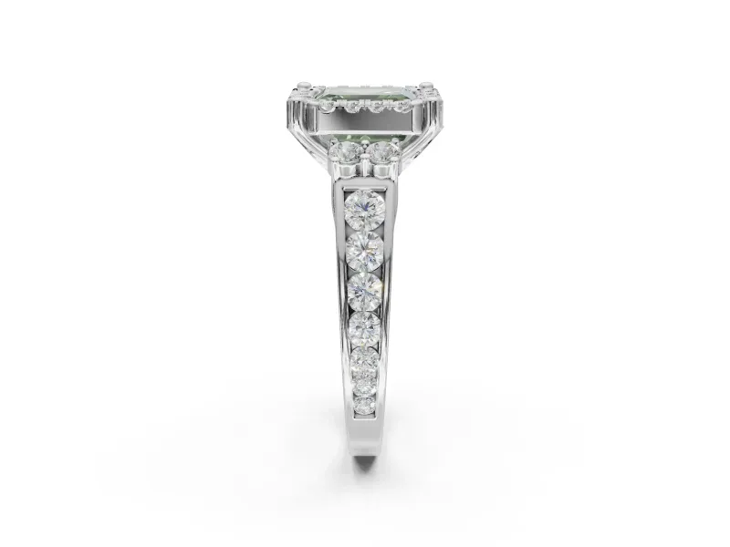 Asscher Cut Halo Engagement Ring Setting for a Fancy Green Lab-Grown Diamond | Graduated Channel Band | Platinum