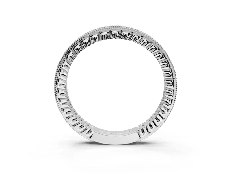 Round Lab-Grown Diamond Milgrain Channel Set Wedding Band | Fluted Gallery | Sterling Silver