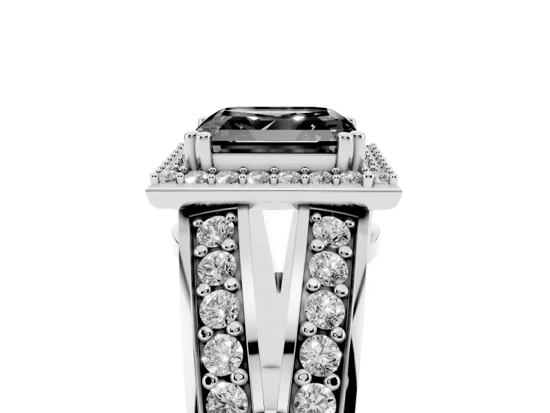 Asscher Cut Halo Engagement Ring Setting for a Black Center | Pavé Split Shank | Sterling Silver