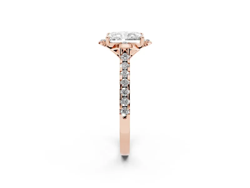 Radiant Cut Floral Petal Engagement Ring Setting | Petal Accents | Rose Gold