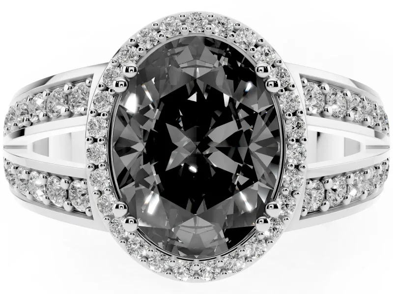 Fancy Black Oval Cut Diamond Halo Ring Set in Platinum with Double Pavé Split Shank
