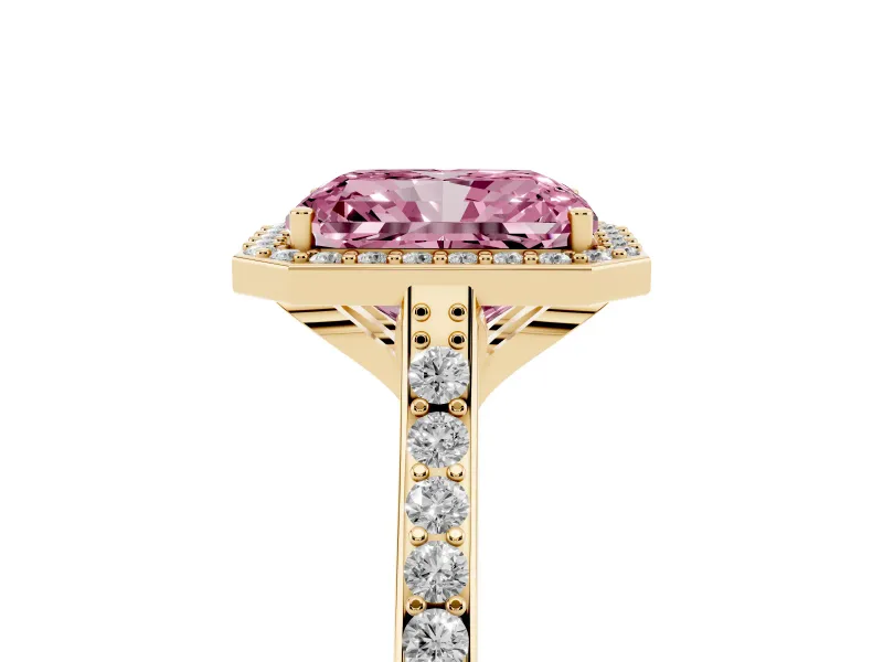 Radiant Cut Halo Engagement Ring Setting for a Fancy Pink Lab-Grown Diamond | Yellow Gold - Design NV-24729