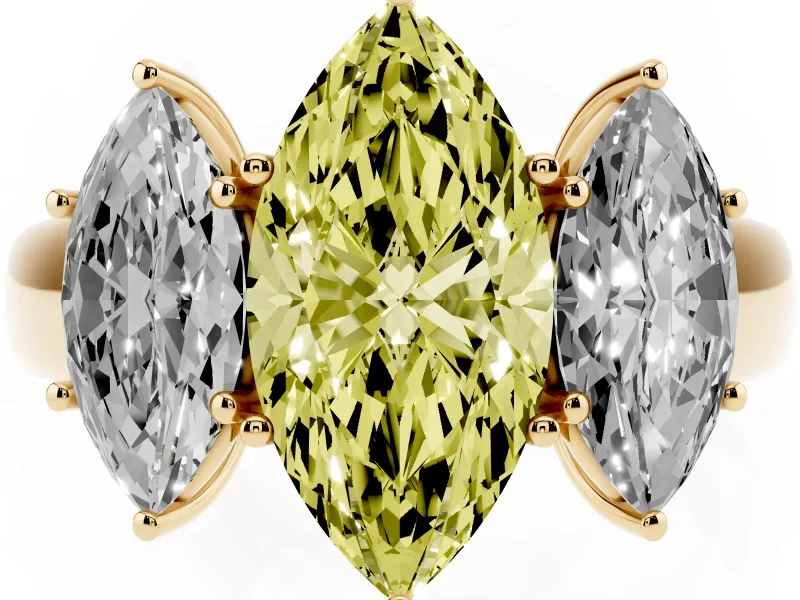Marquise 3 Stone Engagement Ring Setting for a Fancy Yellow Lab-Grown Diamond | Yellow Gold