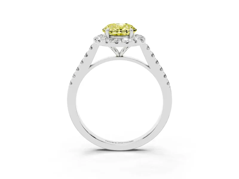 Oval Halo Engagement Ring Setting for a Fancy Yellow Lab-Grown Diamond | Pave Shoulders | White Gold