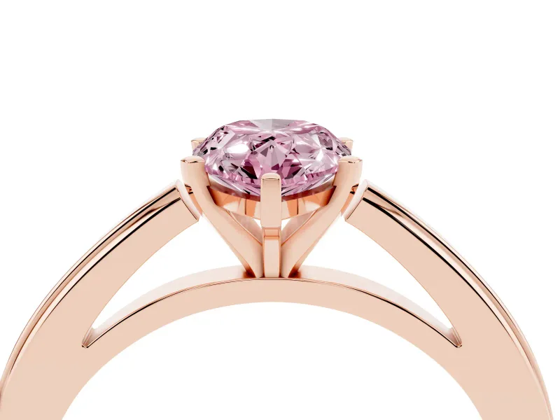 Fancy Pink Pear Cut Diamond Solitaire Ring Set in Rose gold with Prong Setting and Classic Band