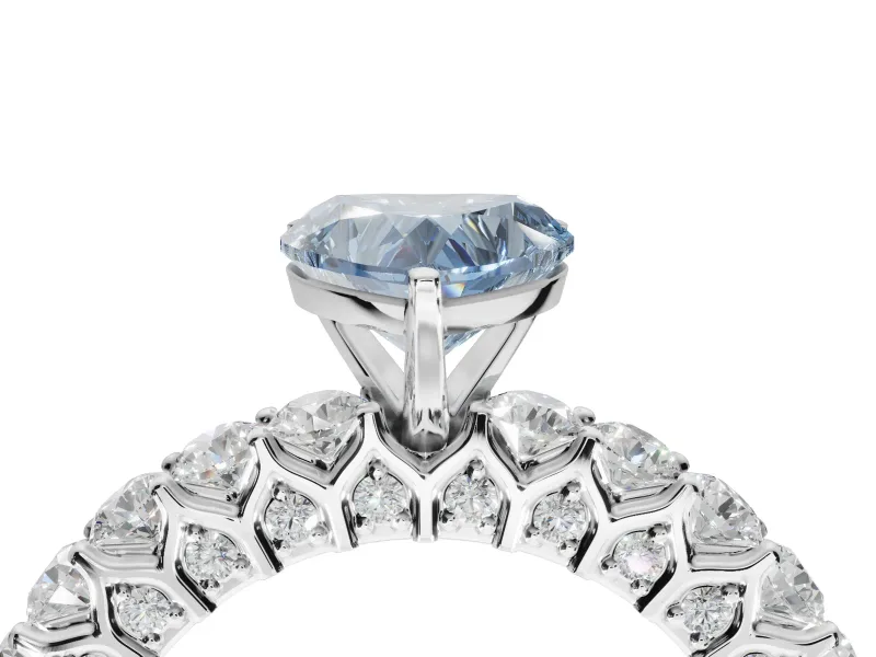 Heart-Shaped Shared Prong Engagement Ring Setting for a Fancy Blue Lab-Grown Diamond | Platinum
