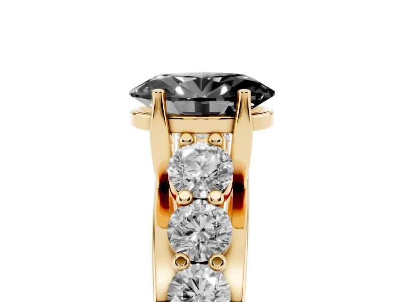 Oval Graduated Engagement Ring Setting for a Black Center | Yellow Gold