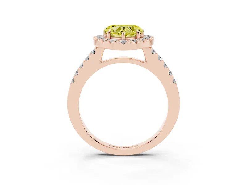 Heart-Shaped Halo Engagement Ring Setting for a Fancy Yellow Lab-Grown Diamond | Single Row Pavé Band | Rose Gold