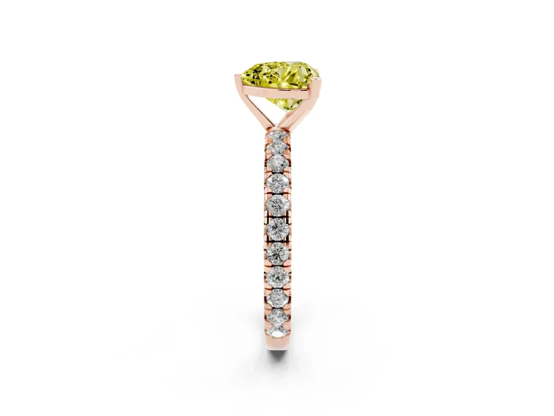 Heart-Shaped Pavé Engagement Ring Setting for a Fancy Yellow Lab-Grown Diamond | Rose Gold