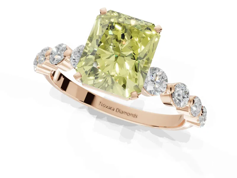 Radiant Cut Graduated Side Stone Engagement Ring Setting for a Fancy Yellow Lab-Grown Diamond | Rose Gold