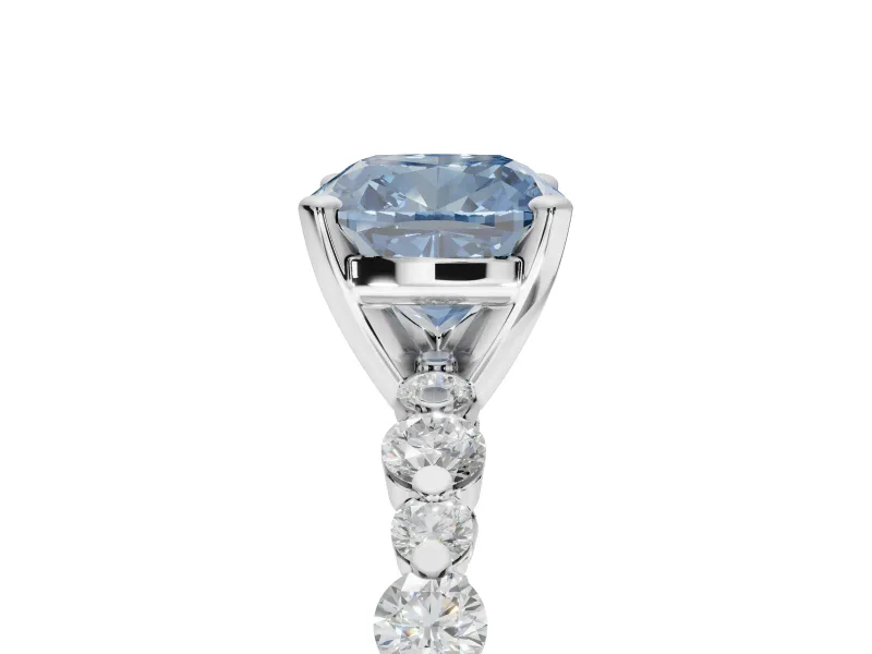 Cushion Cut Pavé Engagement Ring Setting for a Fancy Blue Lab-Grown Diamond | Alternating Accents | Sterling Silver