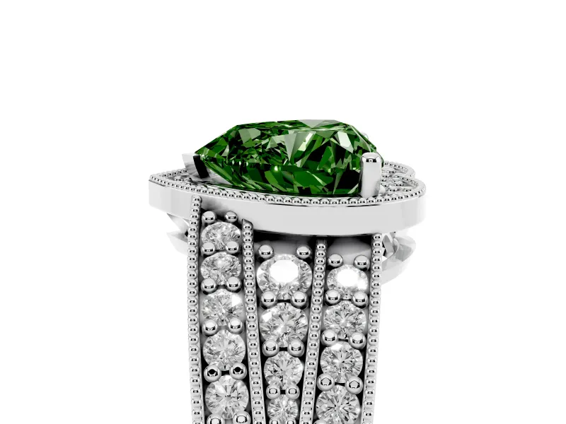 Fancy Green Heart Cut Diamond Halo Ring Set in Platinum with Accent Split Shank and Prong Setting