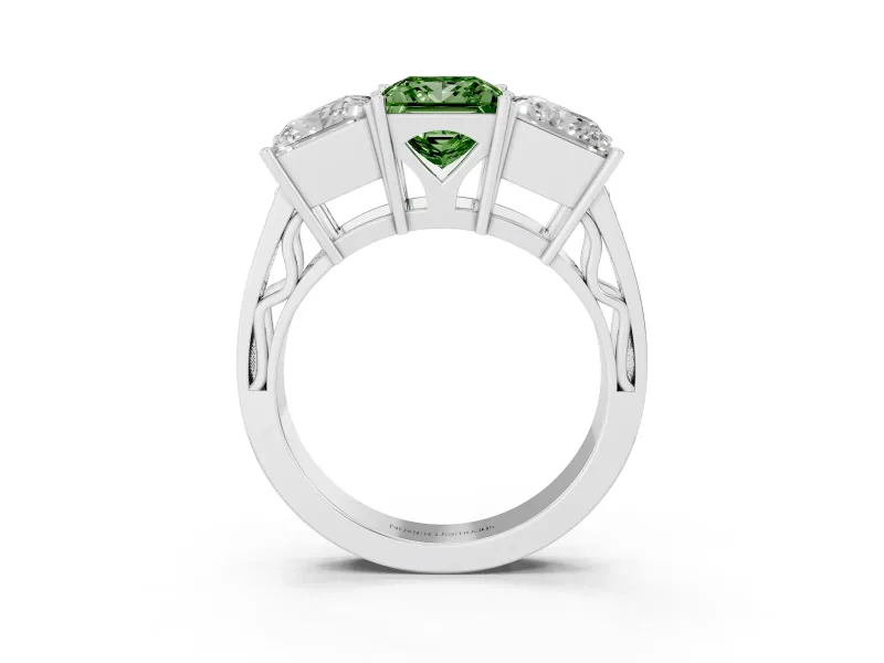 Princess Cut Engagement Ring Setting for a Fancy Green Lab-Grown Diamond | Sterling Silver - Design NV-24920