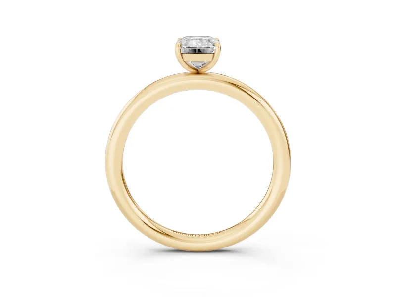 Emerald Cut Diamond Solitaire Ring Set in Yellow gold with Prong Setting on a Polished Plain Band