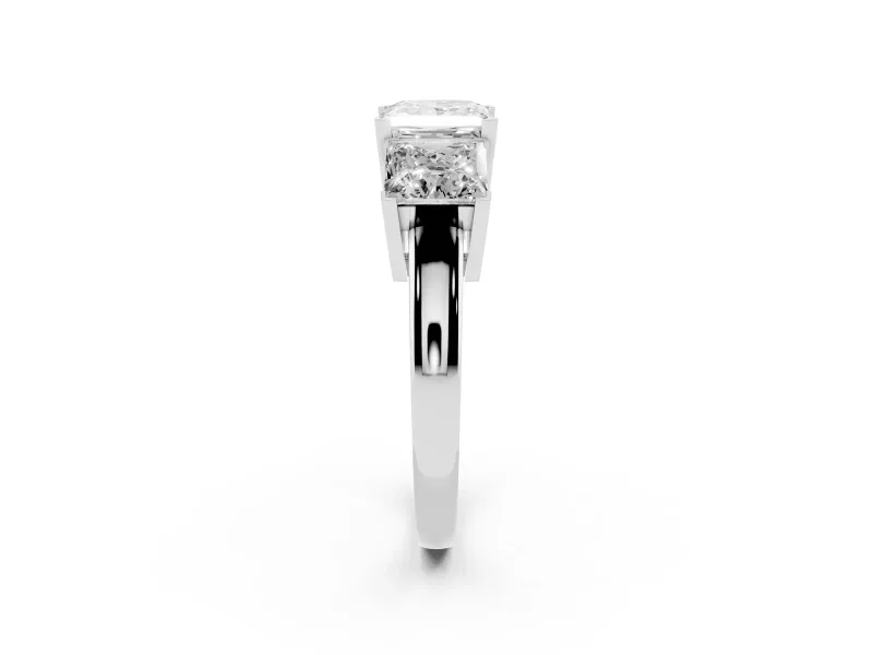 Princess Cut Three Stone Engagement Ring Setting | Large Side Stones | Sterling Silver