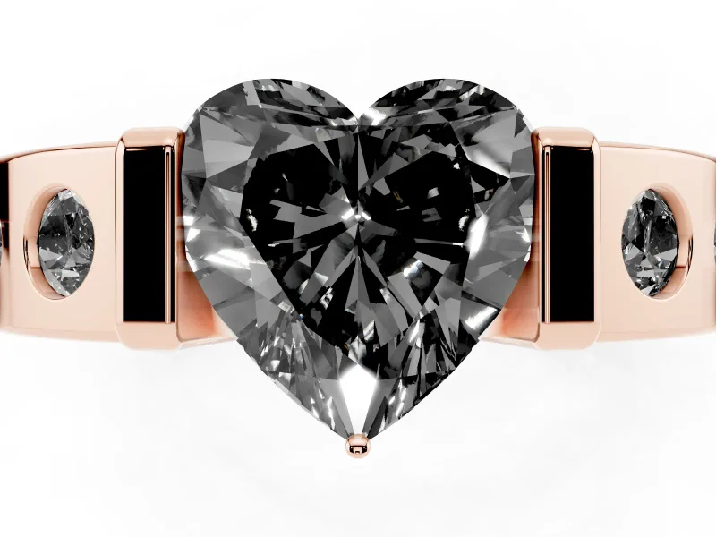 Heart-Shaped Tension Style Engagement Ring Setting for a Black Center | Rose Gold