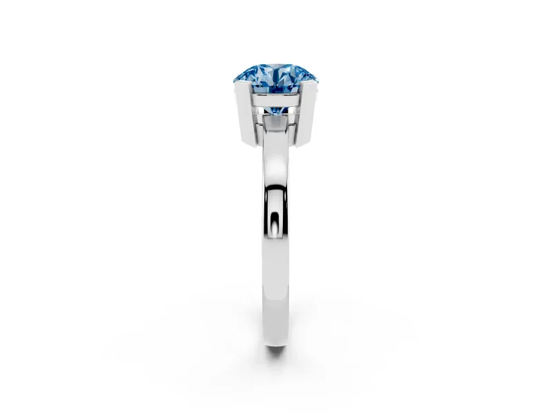 Fancy Blue Round Cut Diamond Solitaire Ring Set in White gold with Prong Head and Smooth Polished Band