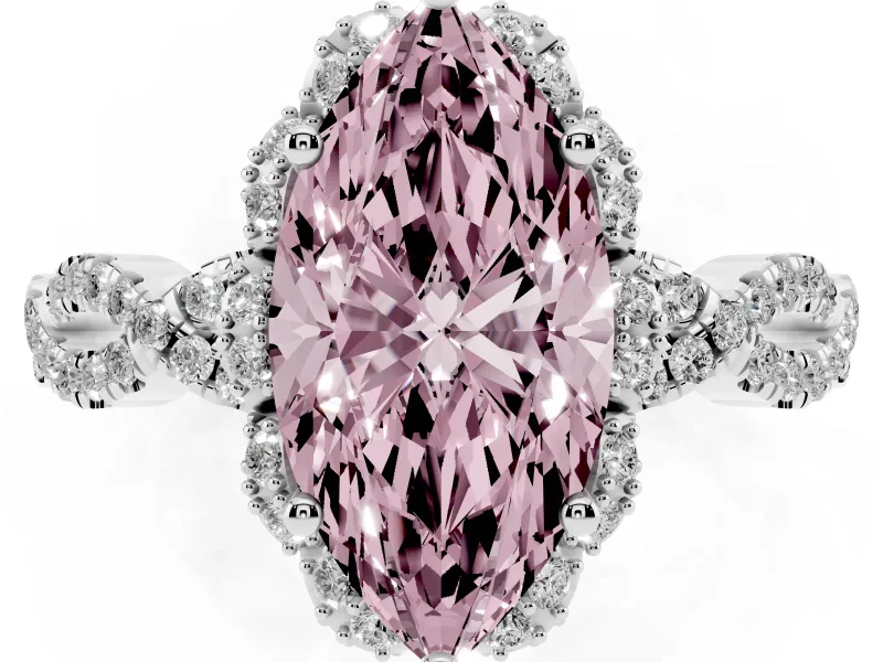 Marquise Milgrain Halo Engagement Ring Setting for a Fancy Pink Lab-Grown Diamond | Graduated Shoulders | White Gold