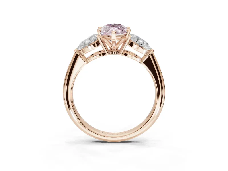 Marquise Three-Stone Ring Setting for a Fancy Pink Lab-Grown Diamond | Pear Side Stones | Rose Gold
