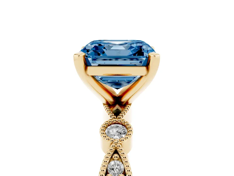 Asscher Cut Vintage Engagement Ring Setting for a Fancy Blue Lab-Grown Diamond | Yellow Gold