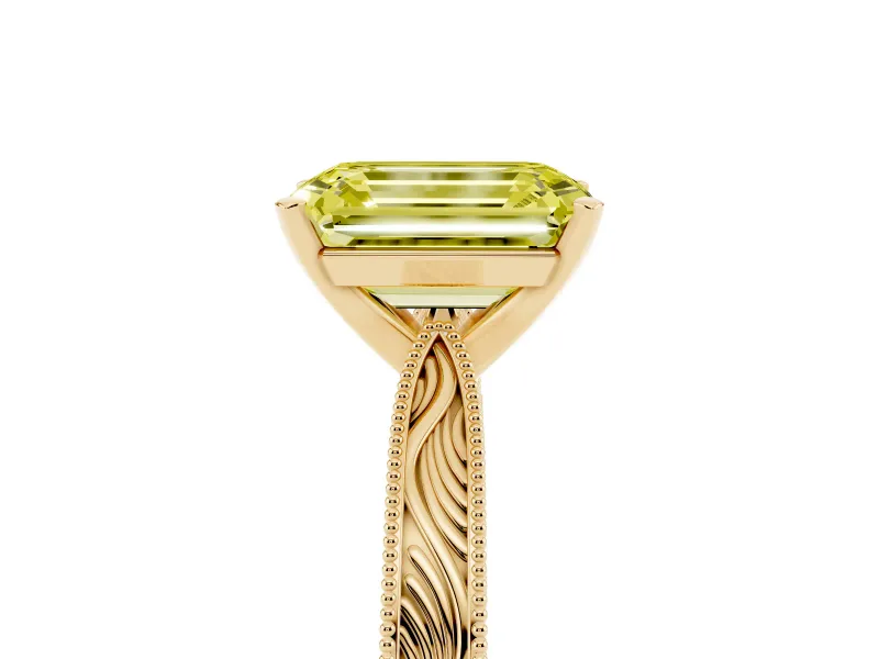 Emerald Cut Engraved Engagement Ring Setting for a Fancy Yellow Lab-Grown Diamond | Yellow Gold