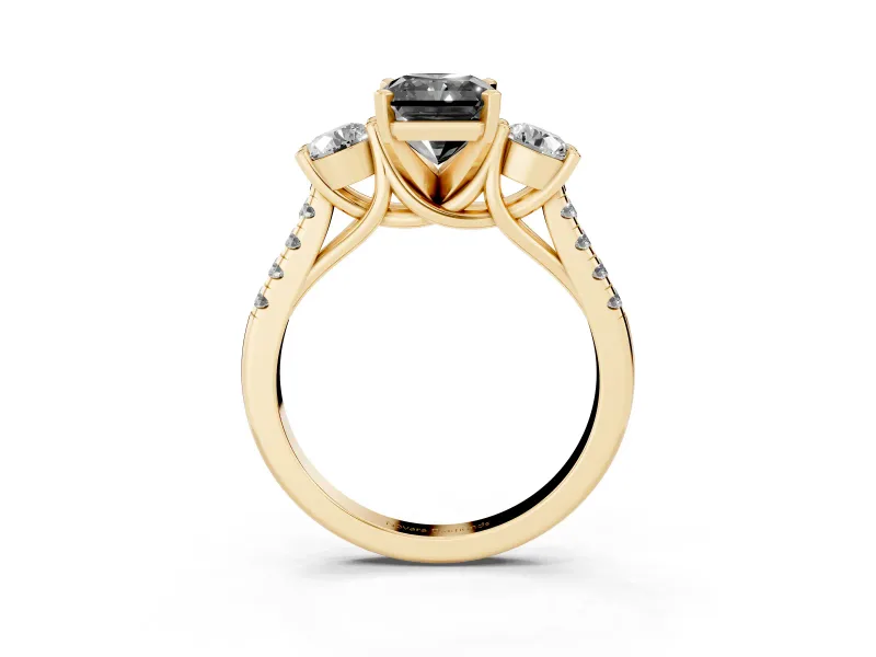 Radiant Cut Three-Stone Engagement Ring Setting for a Black Center | Pavé Shoulders | Yellow Gold