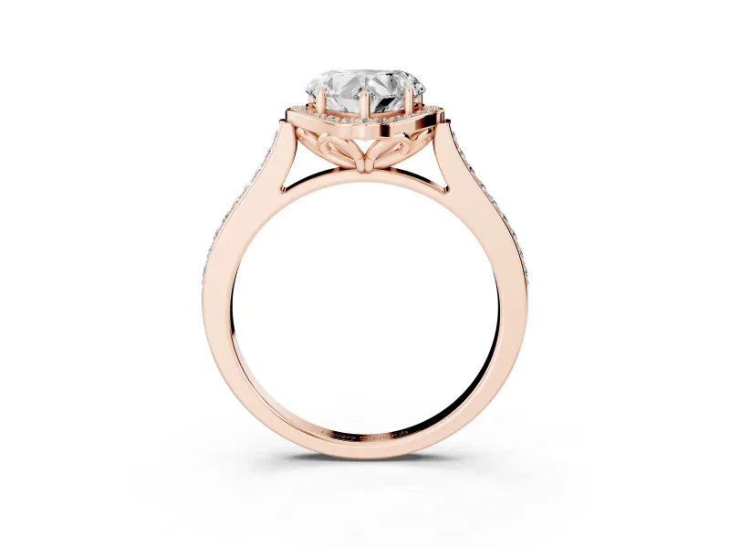 Heart-Shaped Petal Tip Halo Engagement Ring Setting | Single Row Pavé Band | Rose Gold