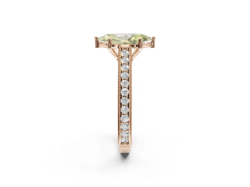 Marquise Vintage Engraved Pavé Engagement Ring Setting for a Fancy Yellow Lab-Grown Diamond | Milgrain Edges | Rose Gold