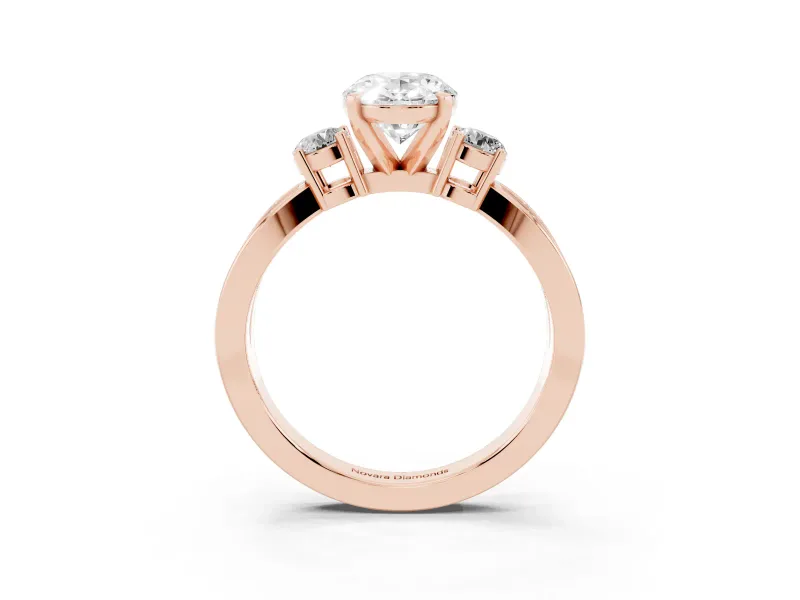 Three-Stone Oval Cut Diamond Twist Band Ring Set in Rose gold with Pavé Accents and Prong Setting