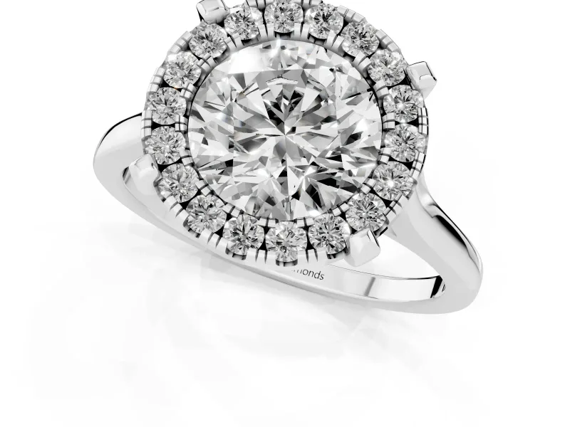 Round Claw Corner Halo Engagement Ring Setting | Slim Plain Band | White Gold