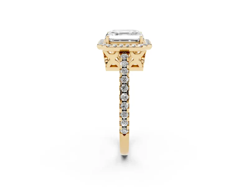 Asscher Cut Halo Engagement Ring Setting | Half Pave Band | Yellow Gold